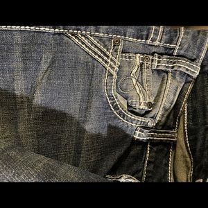 New mid rise Rock & Roll blue denim bootcut jeans, size 16